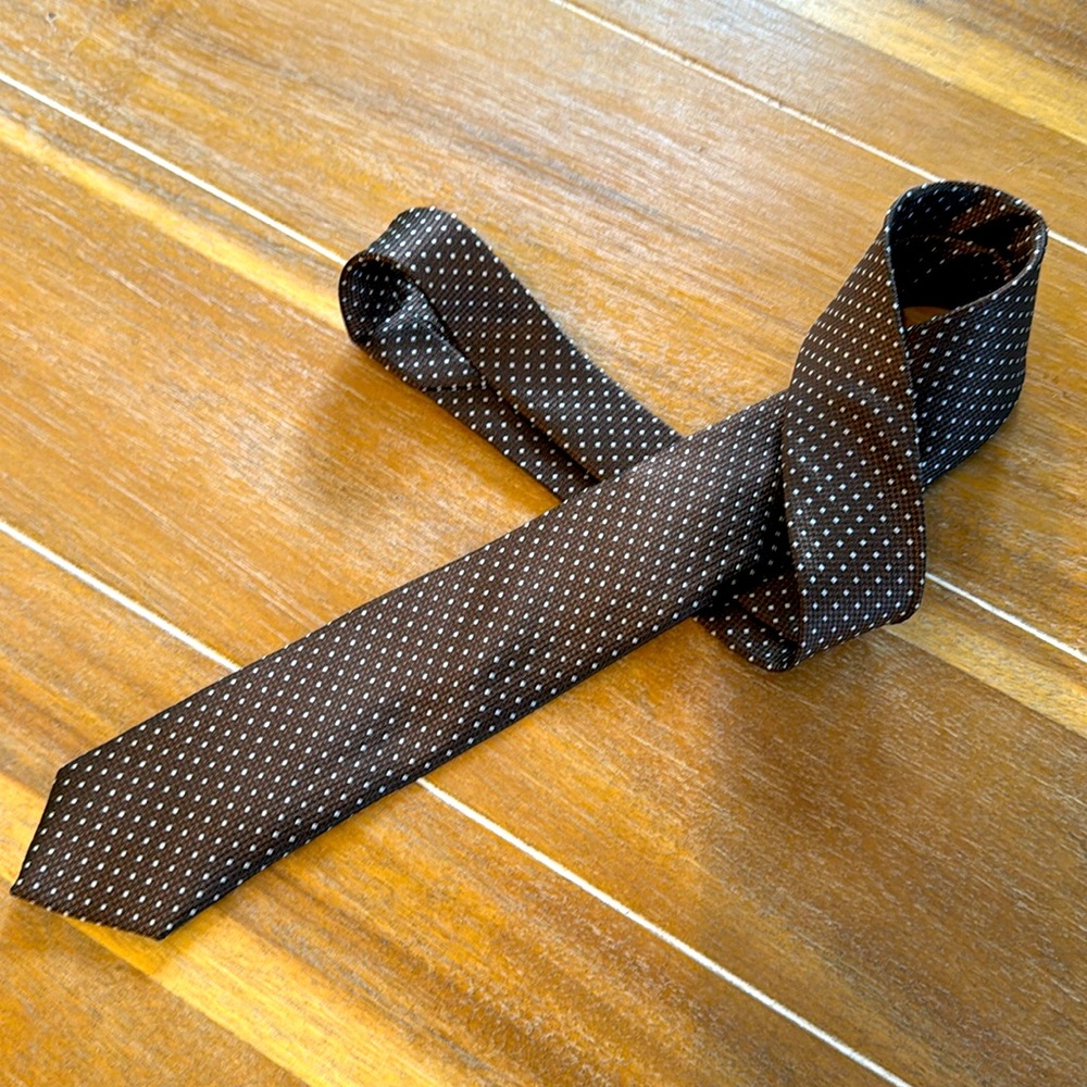 RAJA | Brown Silk Necktie w/ White Polka Dots | OS